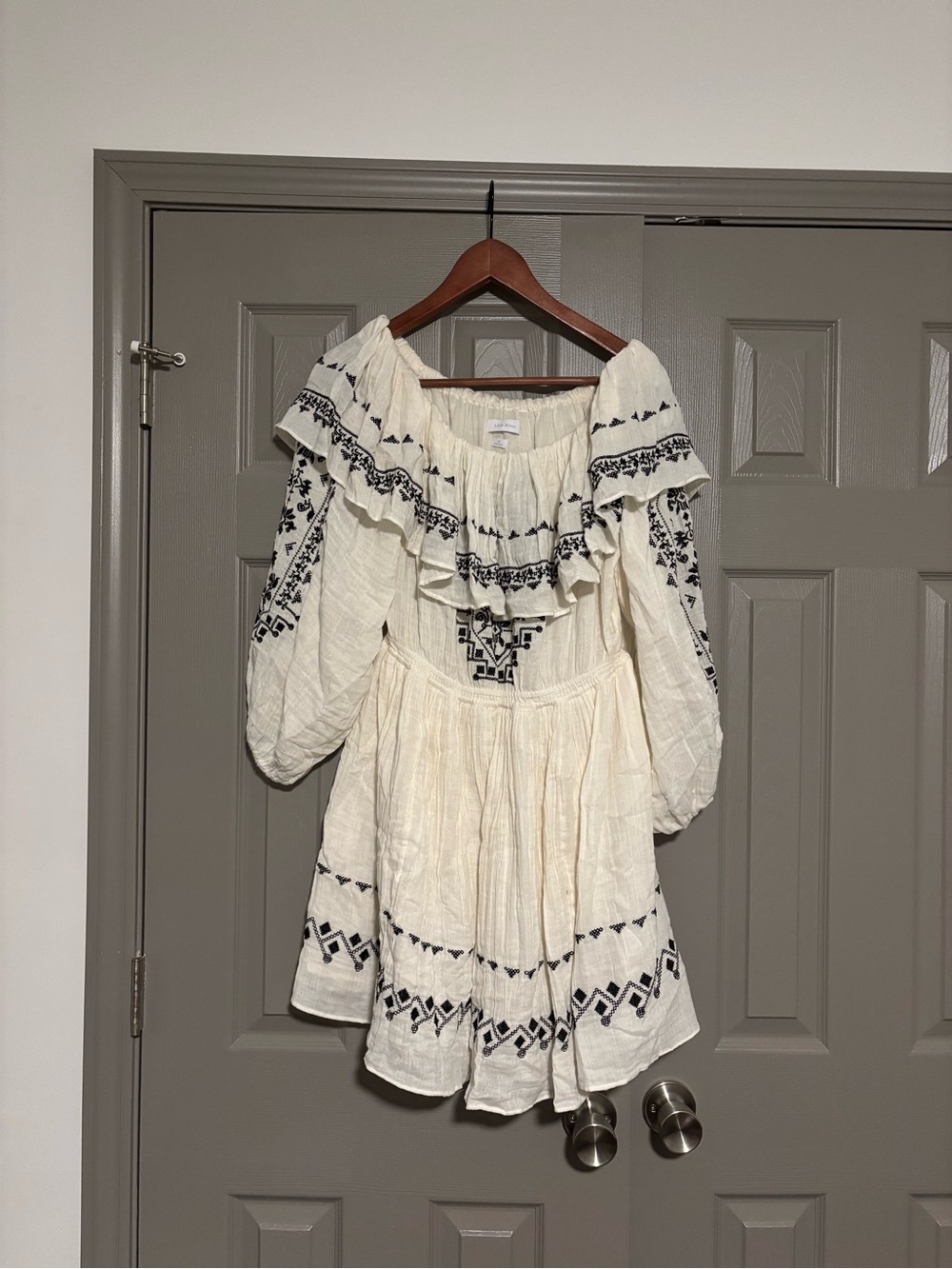 Little Moon Cream Mini Dress with Black Embroidery